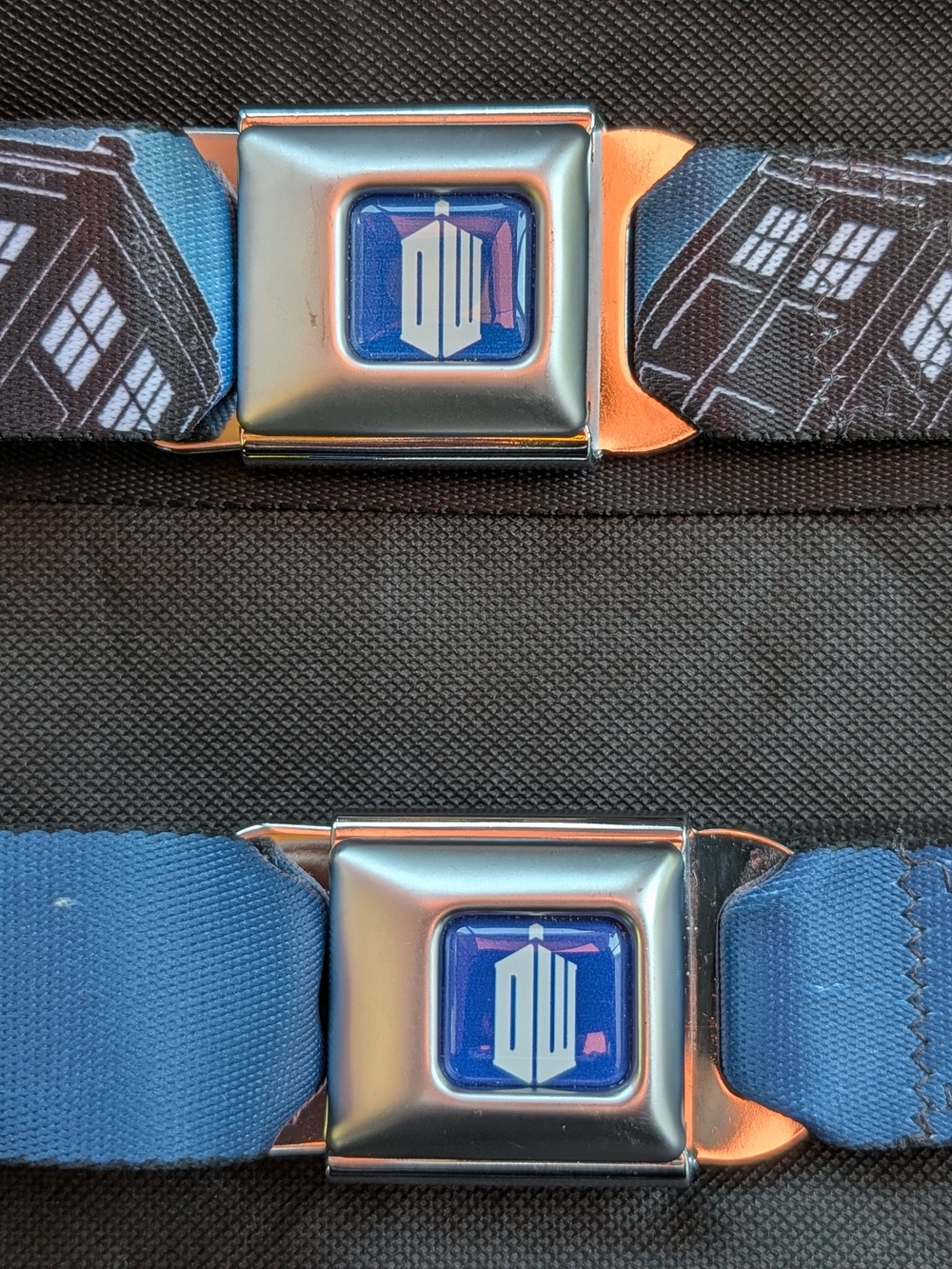 2 Buckle-Down Blue Doctor Who Seatbelt Belts with TARDIS Motif